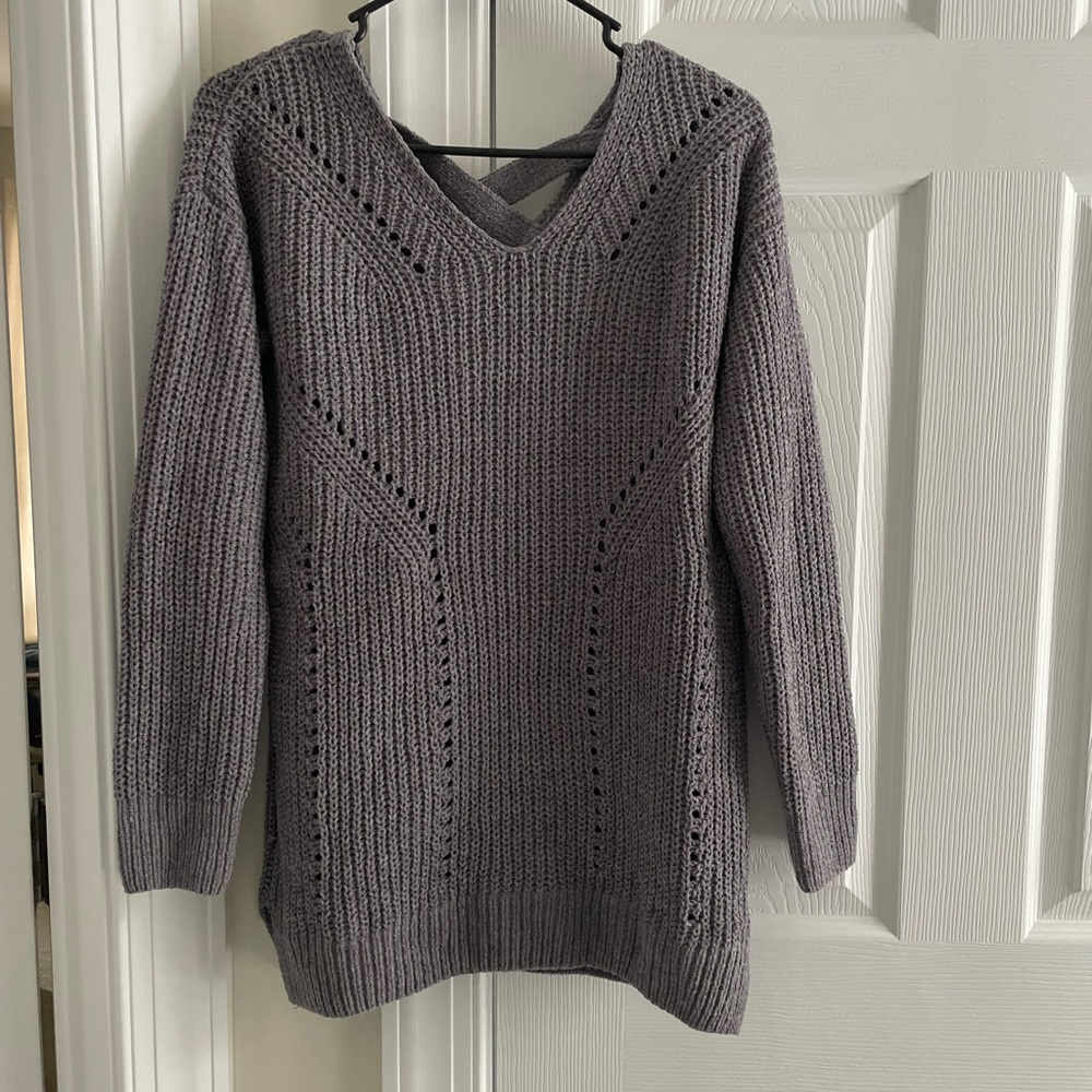 Pink Rose Heather Gray V-Neck Sweater